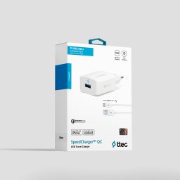 Зарядно 220V ttec SpeedCharger QC 3.0 Travel Charger, 18W, Type-C Cable - Бяло