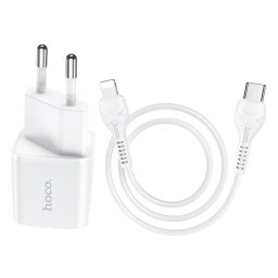 Зарядно Hoco N10 220V PD20W charger с кабел Type-C to Lightning - Бяло
