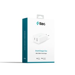 Адаптер 220V ttec SmartCharger Duo USB-C+USB-A Travel Charger 2.4 A - Бял