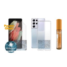 Комплект фолио + Clear Case + Spray PanzerGlass за Samsung Galaxy S21 Ultra 5G Hygiene pack