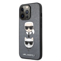 Гръб Karl Lagerfeld PU Saffiano Karl and Choupette Heads Case за iPhone 13 Prp - Сребрист