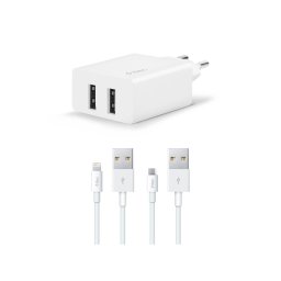 Зарядно ttec SmartCharger Duo Travel Charger , 3.1A , Lightning and Micro USB Cable, бял