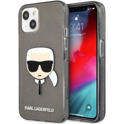 Гръб Karl Lagerfeld TPU Full Glitter Karl Head Case за iPhone 13 - Черен