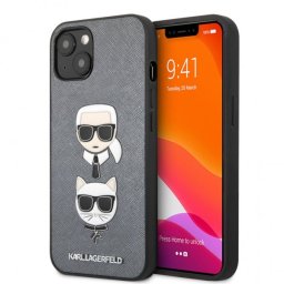 Гръб Karl Lagerfeld PU Saffiano Karl and Choupette Heads Case за iPhone 13 - Сребрист