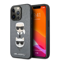 Гръб Karl Lagerfeld PU Saffiano Karl and Choupette Heads Case за iPhone 13 Pro Max - Сребрист