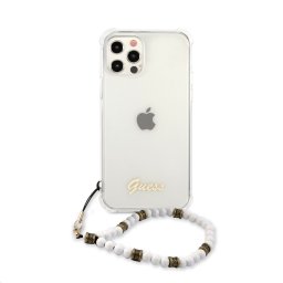 Гръб Guess PC Script and - Бял Pearls Case за iPhone 12/12 Pro - Прозрачен
