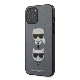 Гръб Karl Lagerfeld Saffiano Karl and Choupette Heads Case за iPhone 12/12 Pro 6.1 - Сребрист