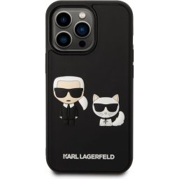 Гръб Karl Lagerfeld and Choupette 3D Case за iPhone 14 Pro - Черен