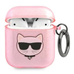 Калъф Karl Lagerfeld TPU Glitter Choupette Head Case за AirPods 1/2 - Розов