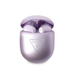 Bluetooth слушалки Guess True Wireless Triangle Logo BT5.0 4H Stereo Earphones Glossy - Лилави