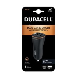Зарядно 12V Duracell DR6026A 1 x USB-C + 1 x USB-A, 27W - Черно