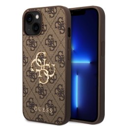 Гръб Guess PU 4G Metal Logo Case за iPhone 15 Plus - Кафяв
