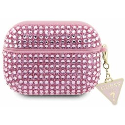 Калъф за AirPods Guess Rhinestones Triangle Metal Logo Case за AirPods Pro - Розов