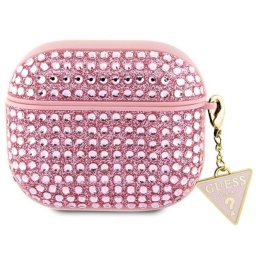 Калъф за AirPods Guess Rhinestones Triangle Metal Logo Case за AirPods 3 - Розов