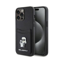 Гръб Karl Lagerfeld PU Saffiano Card Slot Metal Karl and Choupette Case за iPhone 15 Pro Max - Черен