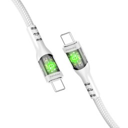Data cable ProMate TRANSLINE-CC 20V/3A, 60W PD, Type-C to Type-C, LED Lights, 120cm - Бял