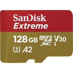 Мемори карта SanDisk Extreme microSDXC 128GB + SD Adapter + 1 year RescuePRO Deluxe up to 190MB/s 90MB/s Read/Write speeds A2 C10 V30 UHS-I U3,