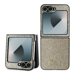 Гръб Guess PC/TPU Glitter Flakes Metal Logo Case за Samsung Galaxy Z Flip 6 - Златист