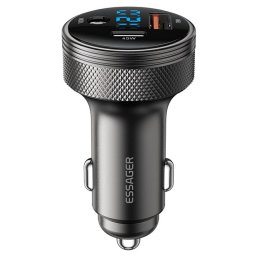 ESSAGER 150W зарядно за кола с дисплей, USB-A, Type-C, DC - сив