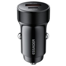 ESSAGER PD 30W зарядно за кола, USB-A, Type-C, алуминий - черен/сив