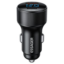 ESSAGER PD 45W зарядно за кола адаптер с дисплей, USB-A, Type-C - черен/сив
