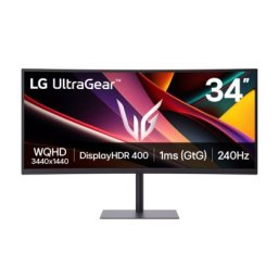 Монитор LG 34G630A-B, 34", UltraGear 21:9 Curved, VA, 1ms MBR, 5ms, WQHD (3440x1440), 240Hz, HDR 400, 4000:1, 300cd/m2, DCI-P3 95%, Free-sync, NVIDIA G-SYNC Compatible, VRR, USB, USB-C, HDMI, DP, Speakers 5Wx2, PIP, PBP, Height, Swivel, Tilt, Black