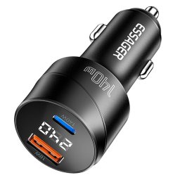 ESSAGER 140W зарядно за кола с дисплей, USB-A, Type-C, 140W - черен
