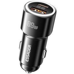 ESSAGER 89W зарядно за кола, 45W Type-C, 44W USB-A, алуминий - черен