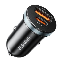 ESSAGER ES-CC12 30W зарядно за кола, USB-A, Type-C, ултралек - черен