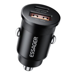 ESSAGER ES-CC15 45W зарядно за кола, USB-A, Type-C, ултракомпактен - черен/сив