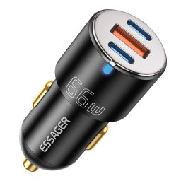 ESSAGER F689 66W зарядно за кола, 2x Type-C, USB-A, алуминий - черен