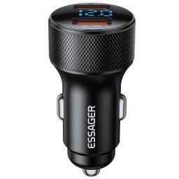 ESSAGER PD 36W зарядно за кола с дисплей, USB-A, Type-C - черен/сив