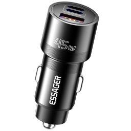 ESSAGER PD 45W зарядно за кола, 3 порта, Type-C, iP, USB-A - черен/сив