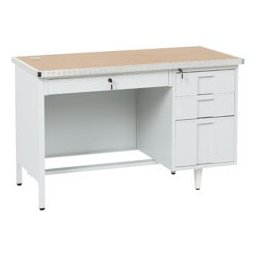 Метално бюро Carmen CR-1310 J, метал, ПДЧ с алуминиев кант, 4 чекмеджета, заключване, отвор за кабели, сиво / бук