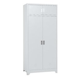 Метален шкаф Carmen CR-1229 GR, 4x рафтове, 2x шкафове, 2x чекмеджета, 1x лост за закачалки, прахово боядисан, метален, товаропоносимост на един рафт 40kg, вентилационен отвор, сив