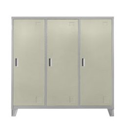 Метален шкаф Carmen CR-1605-3 JZ, 3x рафтове, 3x шкафове, прахово боядисан, метален, товаропоносимост на един рафт 40kg, вентилационен отвор, сив / бежов