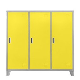 Метален шкаф Carmen CR-1605-3 JZ, 3x шкафове, 3x рафтове, 3x лост за закачалки, прахово боядисан, метален, товаропоносимост на един рафт 40kg, вентилационен отвор, сив / жълт