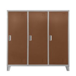 Метален шкаф Carmen CR-1605-3 JZ, 3x шкафове, 3x рафтове, 3x лост за закачалки, прахово боядисан, метален, товаропоносимост на един рафт 40kg, вентилационен отвор, сив / светлокафяв