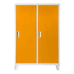 Метален шкаф Carmen CR-1605-2 JZ, 2x шкафове, 2x рафтове, 2x лост за закачалки, прахово боядисан, метален, товаропоносимост на един рафт 40kg, вентилационен отвор, сив / оранжев