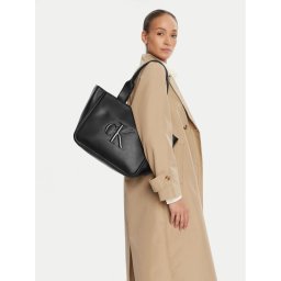 Calvin Klein Дамска чанта Bold Ck Medium Tote LV04F3218G Черен