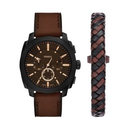 Комплект часовник и гривна Fossil Machine Chronograph FS6102SET Кафяв