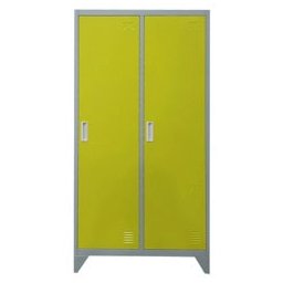 Метален шкаф Carmen CR-1602 KZ, 2x рафтове, 2х врати, 2х лост за закачалки, със заключване, вентилационен отвор, прахово боядисан, жълт