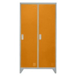 Метален шкаф Carmen CR-1602 KZ, 2x рафтове, 2х врати, 2х лост за закачалки, със заключване, вентилационен отвор, прахово боядисан, оранжево-сив
