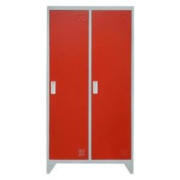 Метален шкаф Carmen CR-1602 KZ, 2x рафтове, 2х врати, 2х лост за закачалки, със заключване, вентилационен отвор, прахово боядисан, червен