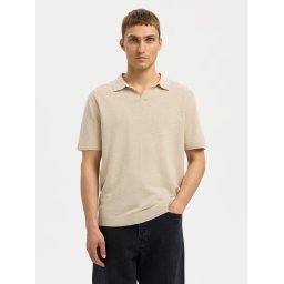 Selected Homme Тениска с яка и копчета Mattis 16096197 Бежов Regular Fit