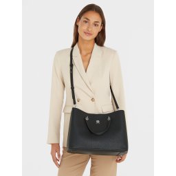 Дамска чанта Tommy Hilfiger Th Emblem Satchel AW0AW15177 Черен