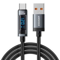 ESSAGER EXC120-HC0G-P USB-A към Type-C Кабел за Данни и Зареждане 120W с Дигитален Дисплей 1 м