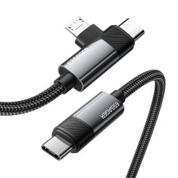 ESSAGER Type-C към Type-C и Micro-USB Кабел за Данни и Зареждане 65W 1 м – Алуминиева Сплав