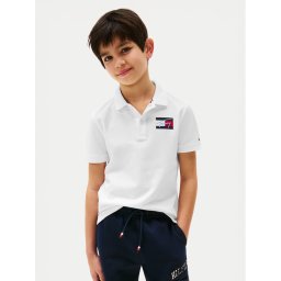 Tommy Hilfiger Тениска с яка и копчета Script Flag Logo KB0KB09711 Бял Regular Fit