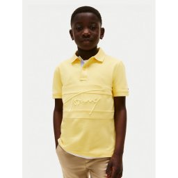Tommy Hilfiger Тениска с яка и копчета Flag KB0KB09714 Жълт Regular Fit